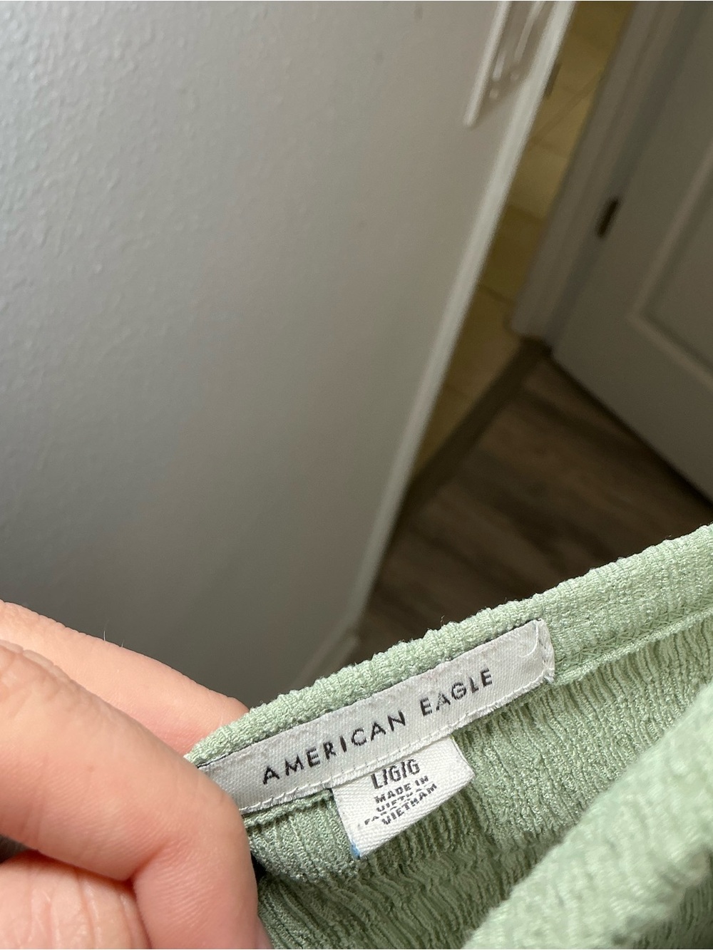 American Eagle One Shoulder Ribbed Crop Top Sage Green Stretch Size Large - Picture 4 of 4
